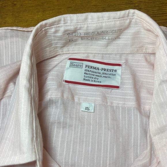 Sears Perma Prest Pink Striped Short Sleeve Dress Shirt Men's Size 15 *Flawed* - Picture 6 of 6